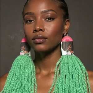Vibrant Green and Pink Statement Earrings